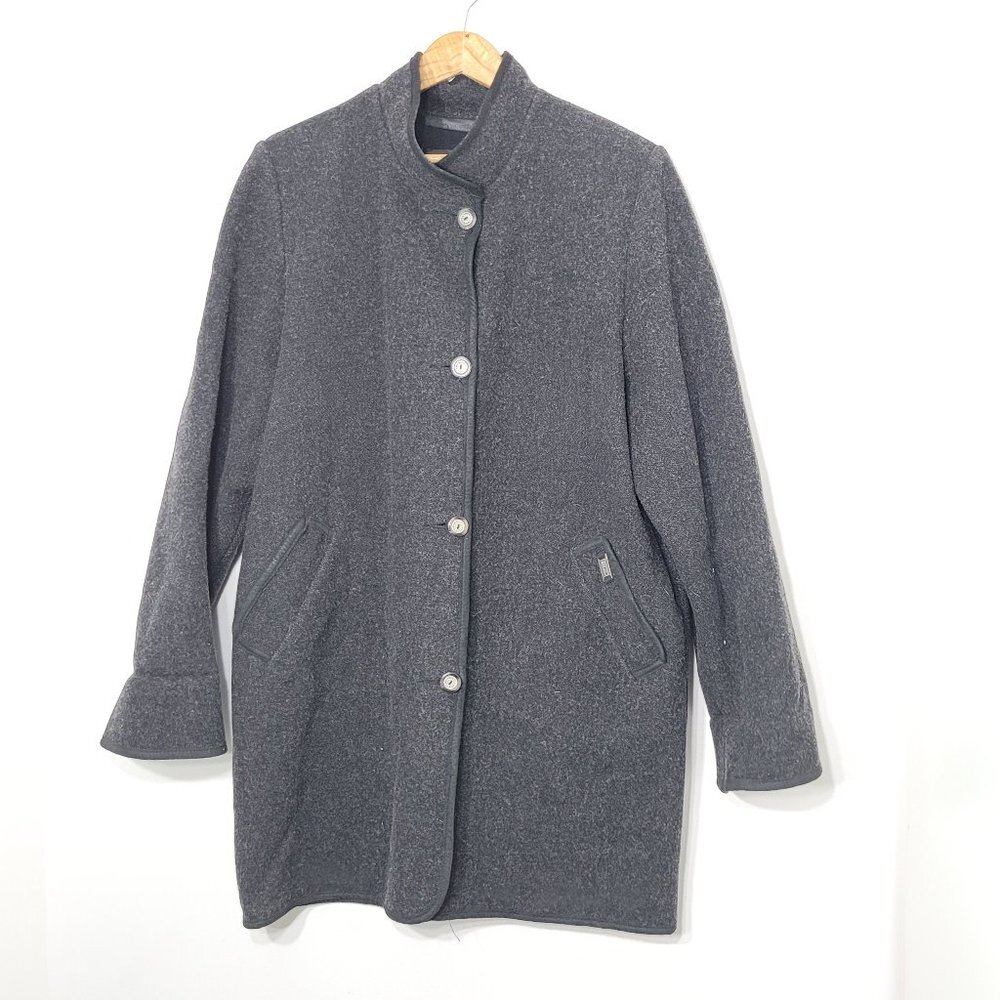 Epsilon Charcoal Cotton Blend Knee Length Button Jacket Coat Lined Pocket Collar